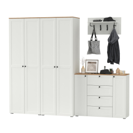 Комод четыре ящика с настенной вешалкой и двумя платяными шкафами Остин