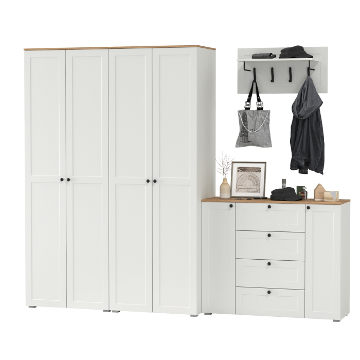 Прихожие, Комод четыре ящика с настенной вешалкой и двумя платяными шкафами Остин