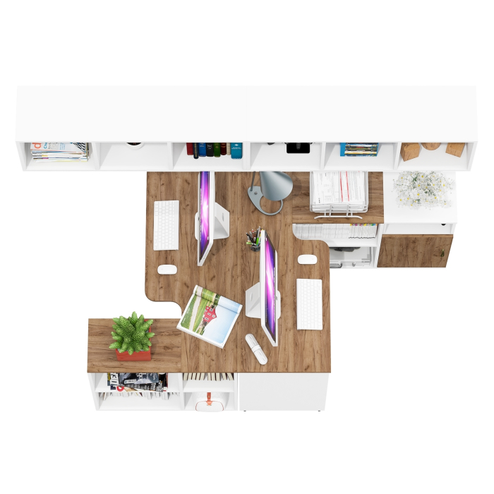 Домашние кабинеты, Мебель для домашнего офиса Лидер-8 из столов-трансформеров с навесными полками и тумбы с нишей