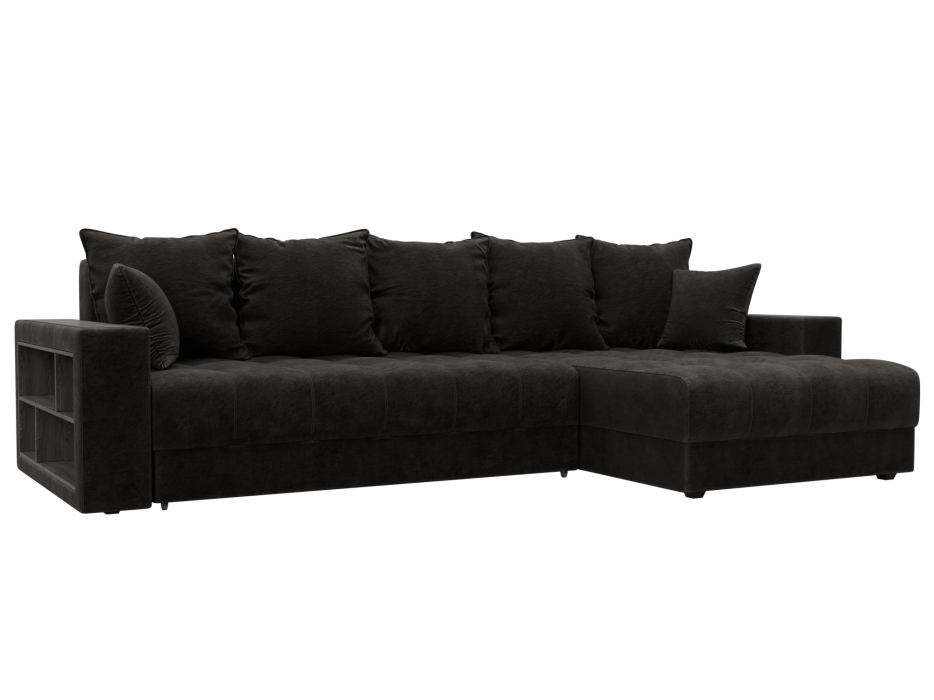 Диваны угловые в гостиную, Диван угловой с декором и полкой Лига-050 НПБ, велюр BRUT 