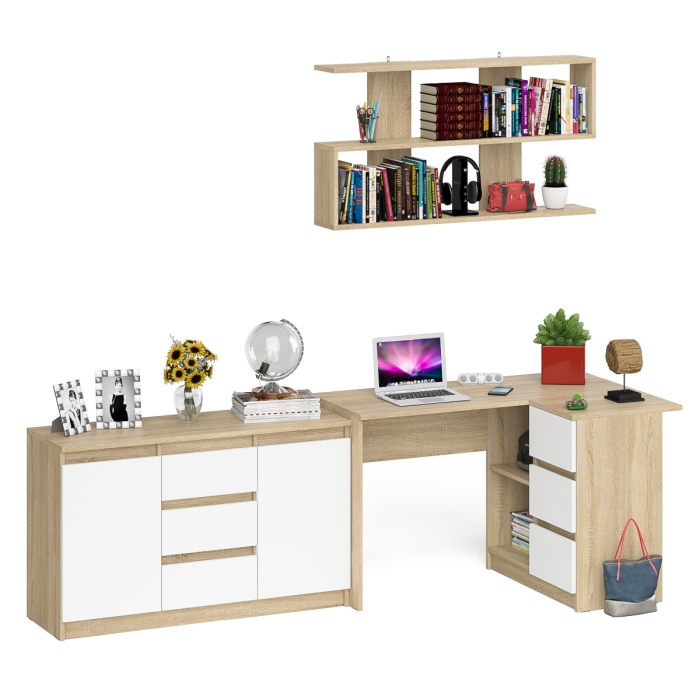 Домашние кабинеты, Стол компьютерный угловой МС-16 правый с навесной полкой и тумбой МК-1200.3 Мори