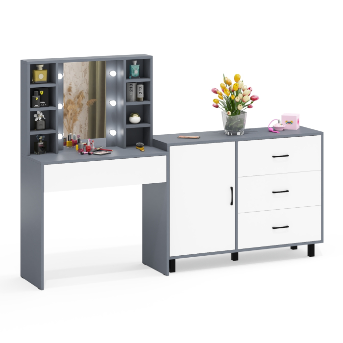 Туалетные столики, Туалетный столик с подсветкой 115 и комод с дверкой и 3-мя ящиками 122-1204