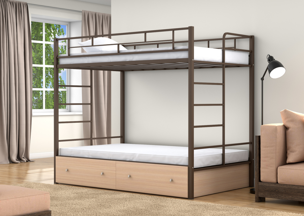 Для подростков, Двухъярусная кровать Валенсия 120 Твист ящики дуб молочный