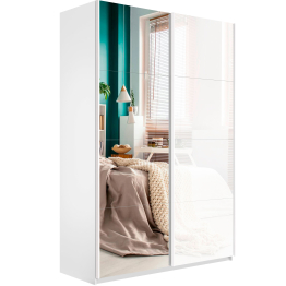 Шкаф-купе Прайм 2х дверный Зеркало/Белый Глянец 160х57х230