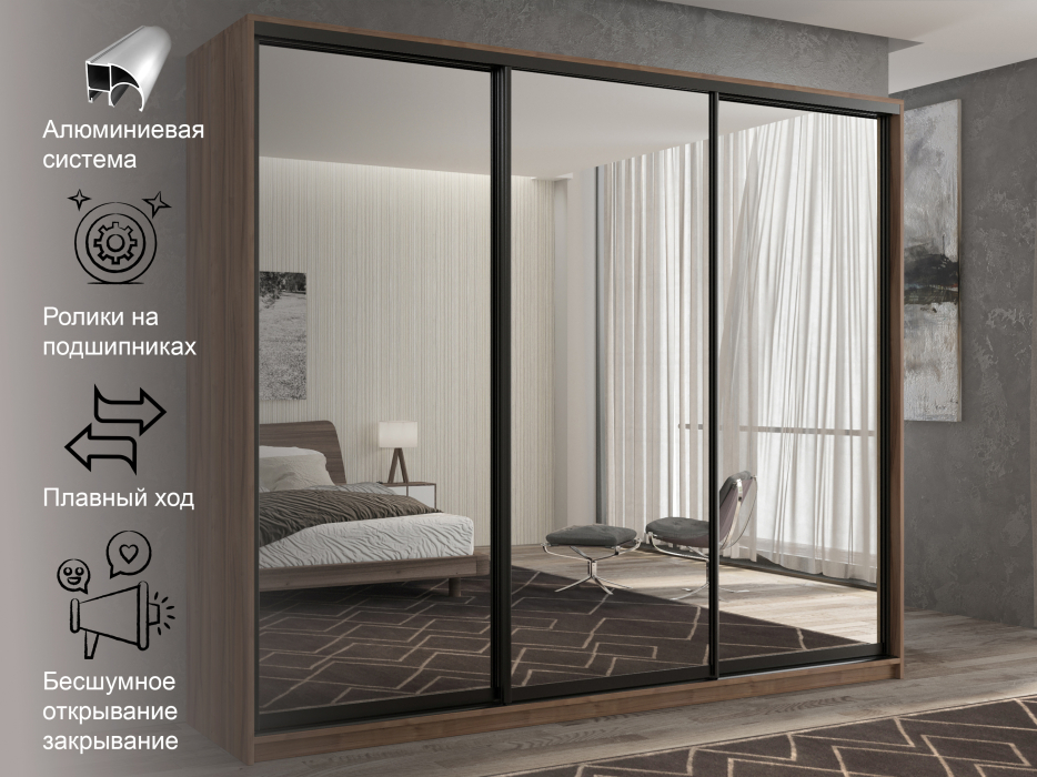 Шкафы-купе 3-х дверные, Шкаф-купе 3х дверный Кааппи 1 210х60