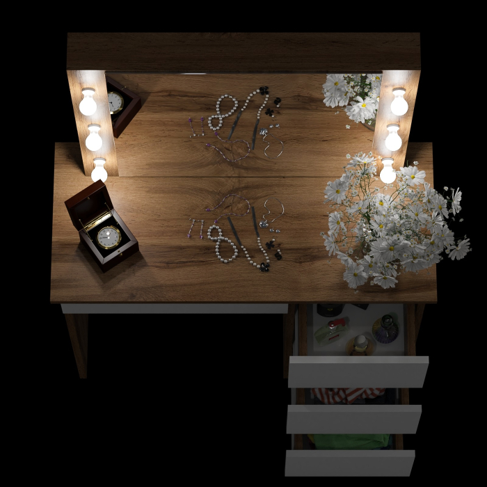 С зеркалом, Стол косметический с подсветкой Сура