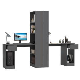 Два компьютерных стола со стеллажом Лайт 10.01
