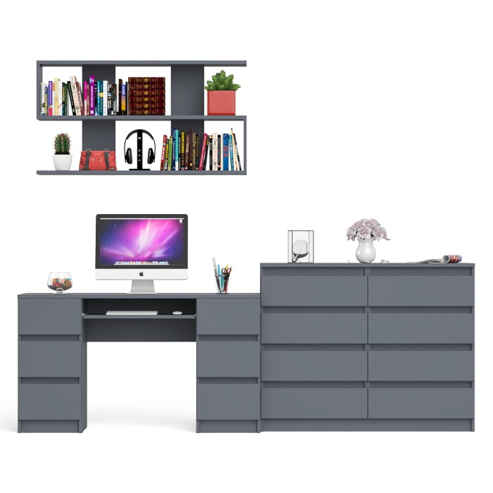 Домашние кабинеты, Полка Мори 1200 с письменным столом Мори МС-2 и комодом на восемь ящиков