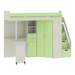 Кровать-чердак со шкафом и столом Мира 