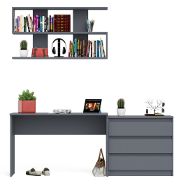 Комод три ящика Мори 800 с письменным столом 1200 и навесной полкой 1200