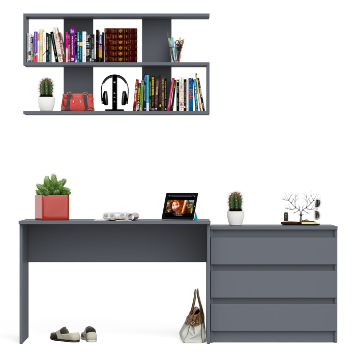 Прямые компьютерные столы, Комод три ящика Мори 800 с письменным столом 1200 и навесной полкой 1200