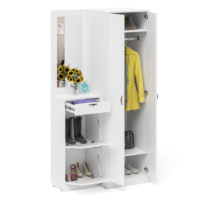 Прихожие, Зеркало для прихожей с обувницей и шкафом П-6 № 17 МДФ фрезеровка прованс