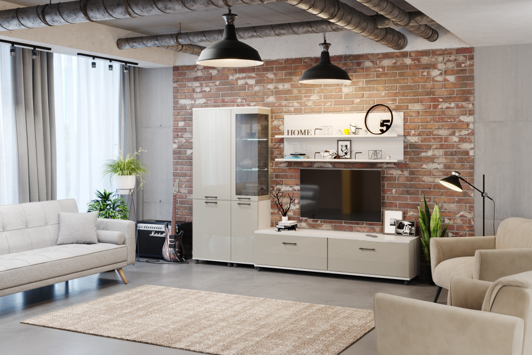 Стенки для гостиной, Модульная гостиная Грейс композиция 2  Снежный Ясень