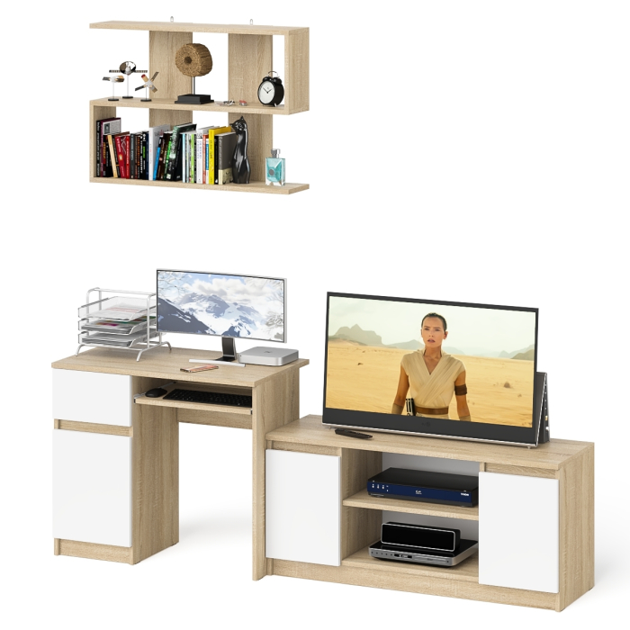 Прямые компьютерные столы, Стол однотумбовый компьютерный Мори МС-1 левый с полкой на 900 и тумбой на 1200