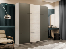 Шкафы-купе 3-х дверные, Шкаф-купе Прайм 3-х дверный Стекла хаки/ДСП/Доводчики 210х57х230