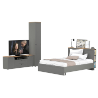 Спальные гарнитуры, Кровать Остин с ортопедическим основанием для матраса 1600х2000 с тумбой для аппаратуры и шкафом-пеналом