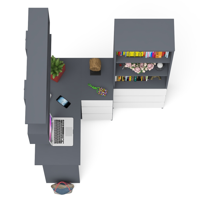 Домашние кабинеты, Рабочее место с угловым столом Мори МС-16 правым со стеллажом и полкой