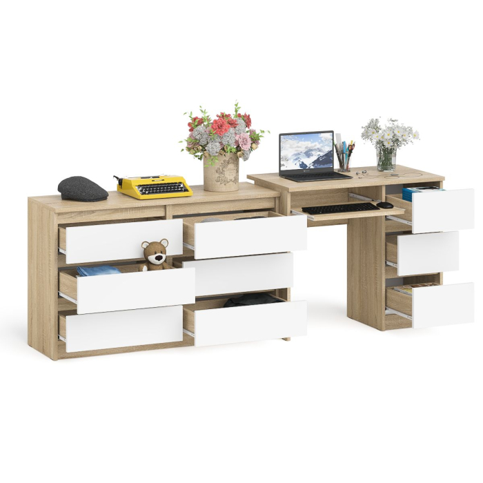 Домашние кабинеты, Комод Мори МК-1200 6 ящиков и компьютерный стол МС-6 три ящика справа