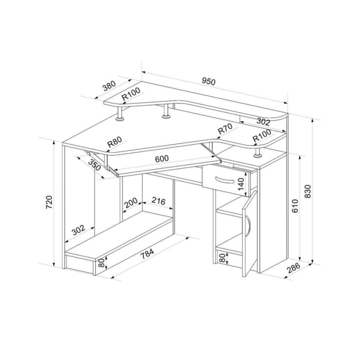 Угловые компьютерные столы, Стол компьютерный Шагус-3