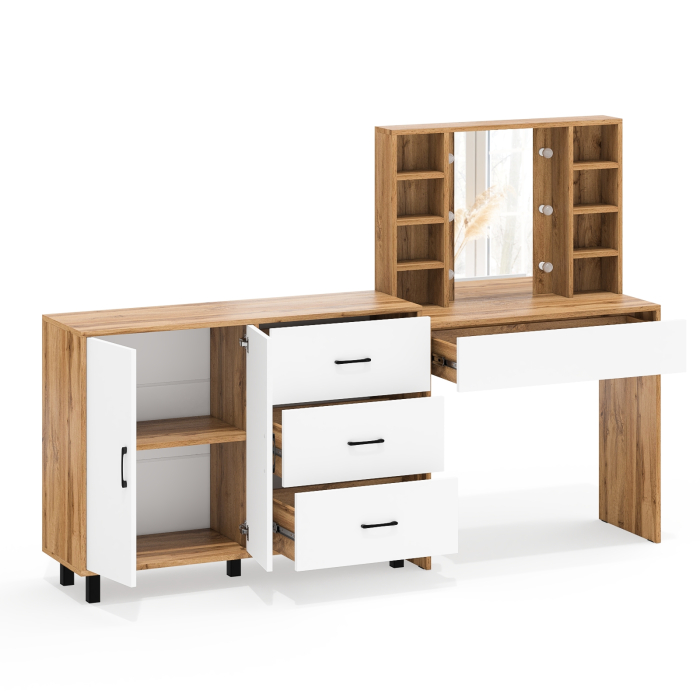 С зеркалом, Туалетный столик с подсветкой 115 и тумба-комод 123-1204