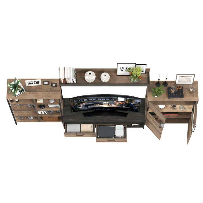 Стенки для гостиной, Стенка лофт в гостиную Трувор № 57 с комодом-витриной с подсветкой