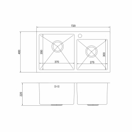 Мойка настол.монтаж 72х40 (3,0) 2-х ЧАШЕВАЯ с сифоном