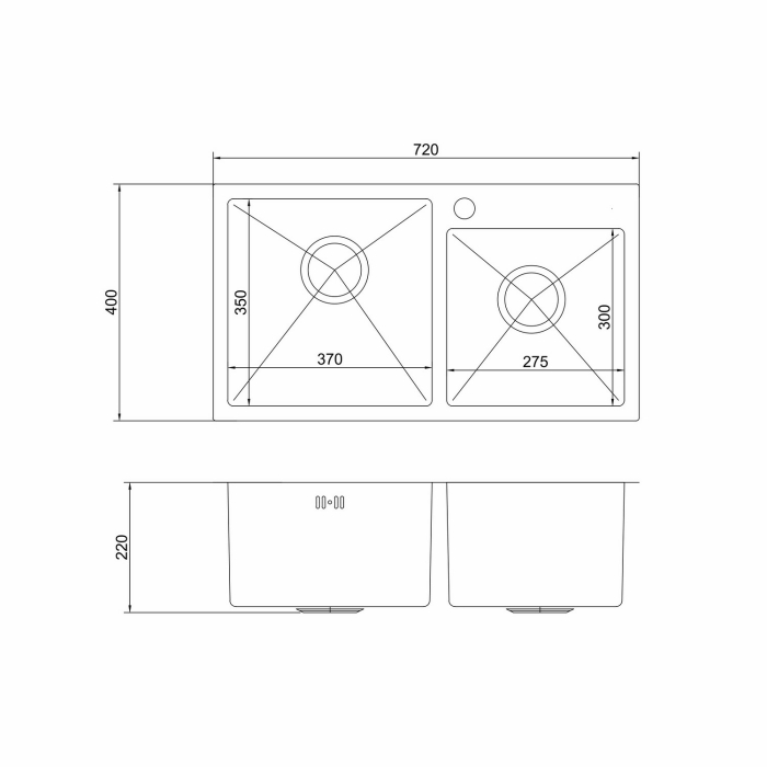 Кухонные мойки, Мойка настол.монтаж 72х40 (3,0) 2-х ЧАШЕВАЯ с сифоном