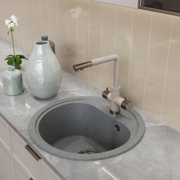 Кухонные мойки, Мойкa ML-GM10 круглая, 440мм (глуб. чаши 180) NEW*