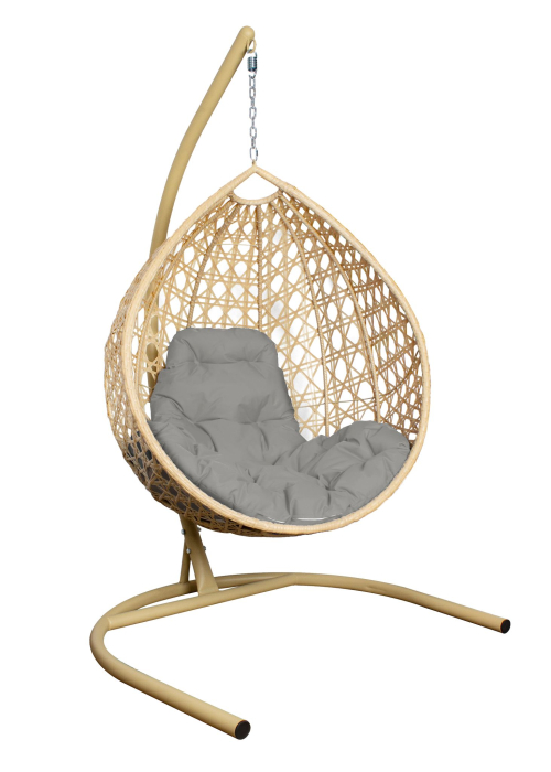 Подвесные кресла, Подвесное кресло КАПЛЯ ЛЮКС с ротангом бежевое