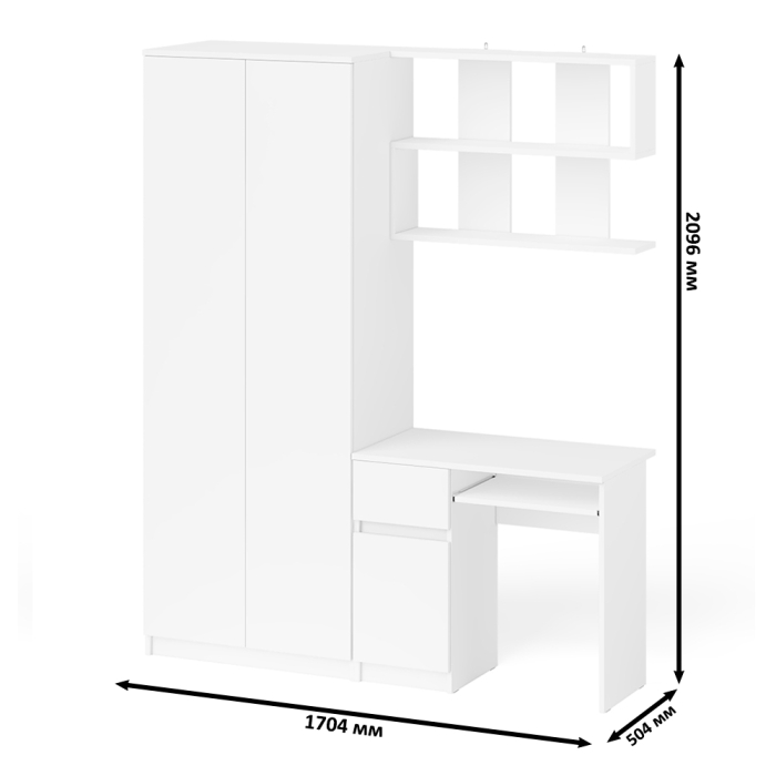 Домашние кабинеты, Стол компьютерный Мори МС-1 тумба слева с полкой навесной и шкафом две двери