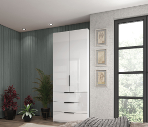 Шкаф 2-х дверный с полками и ящиками, 90 см Люкс