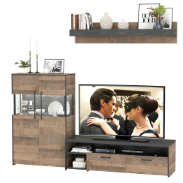 Тумба для техники и ТВ с навесной полкой и комод с витриной с подсветкой Трувор