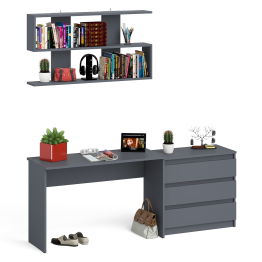 Комод три ящика Мори 800 с письменным столом 1200 и навесной полкой 1200