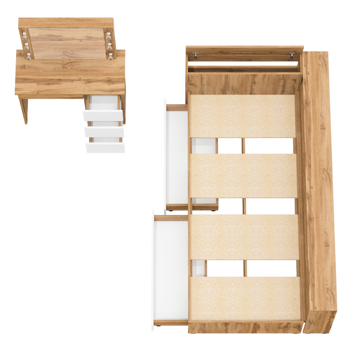 Спальные гарнитуры, Кровать с ящиками с прикроватным блоком для вещей Ксения 900 и столик косметический с подсветкой Сура