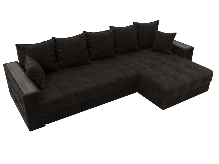 Диваны угловые в гостиную, Диван угловой с декором и полкой Лига-050 НПБ, велюр BRUT 