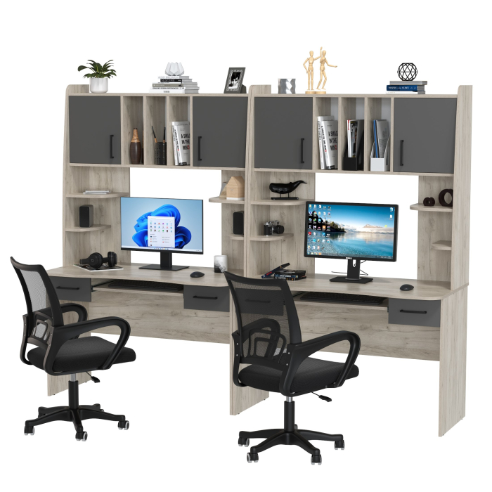 Прямые компьютерные столы, Два рабочих стола Бета и два кресла 103 чёрных