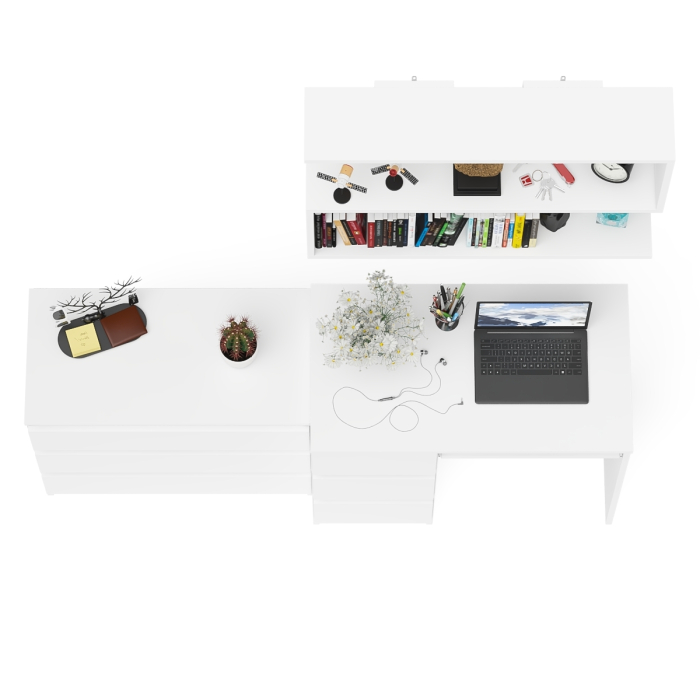 Прямые компьютерные столы, Компьютерный стол три ящика слева Мори с комодом Мори МК800.1 и полкой на 900