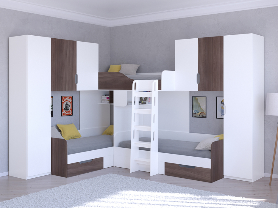 Для подростков, Кровать двухъярусная Трио/3 Белый