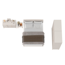 Шкафы двухдверные с кроватью двуспальной 1600 Афина с тумбочкой на ножках и комодом