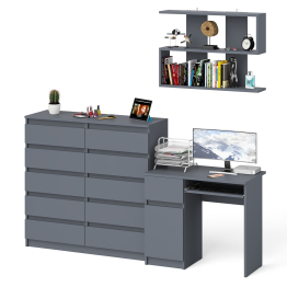 Комод 10-ть ящиков Мори МК1200.10 с компьютерным столом МС-1 левый и полкой