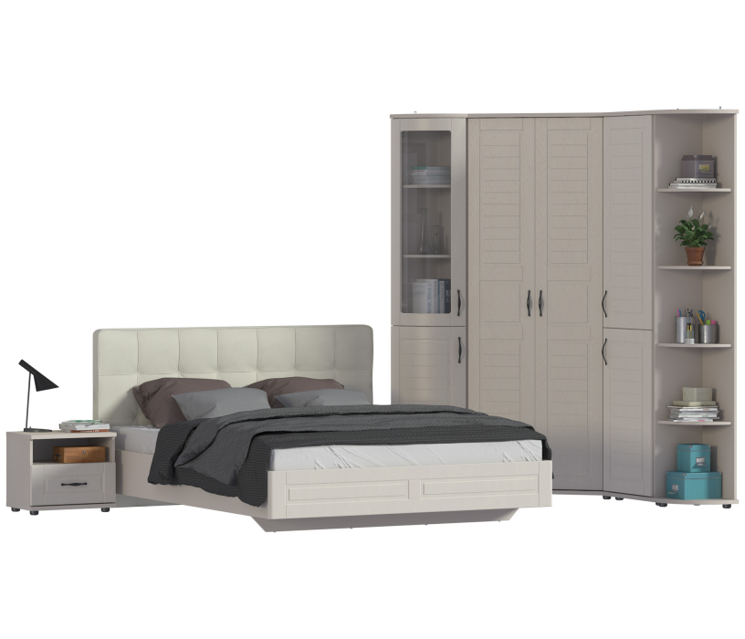Спальные гарнитуры, Сити Комплект для спальни с кроватью СБ-2938, с торцевым стеллажом
