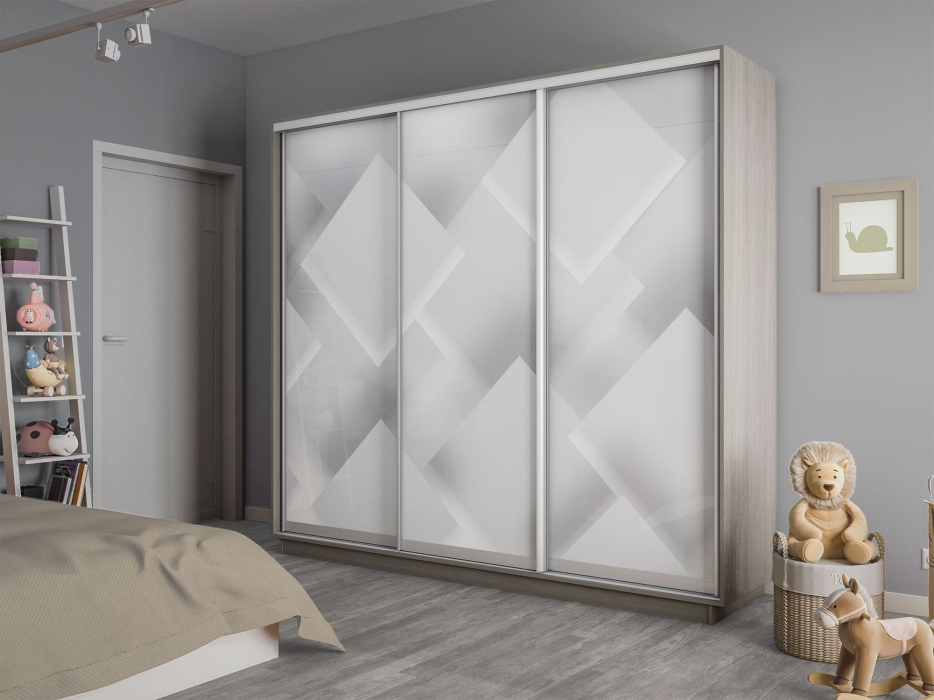 Шкафы-купе 3-х дверные, Шкаф-купе Экспресс 3-х дверный Фотопечать Квадрат Стекла 240х45х220