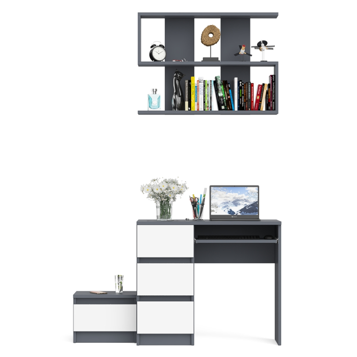 Прямые компьютерные столы, Стол компьютерный три ящика МС-6 левый с тумбочкой ТМП400 и навесной полкой 900 Мори