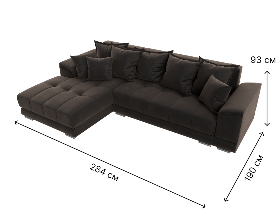 Диваны угловые в гостиную, Угловой диван НордСтар левый угол, велюр