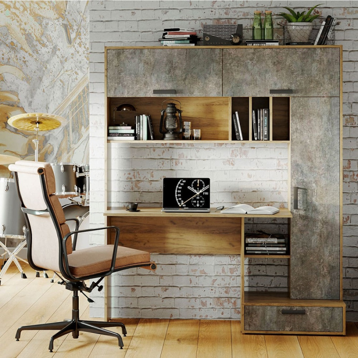 Прямые, Стол письменный Техно, крафт/цемент