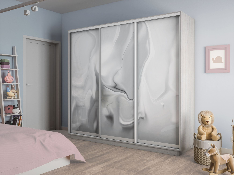 Шкафы-купе 3-х дверные, Шкаф-купе Экспресс 3-х дверный Фотопечать Шелк Стекла 210х45х220