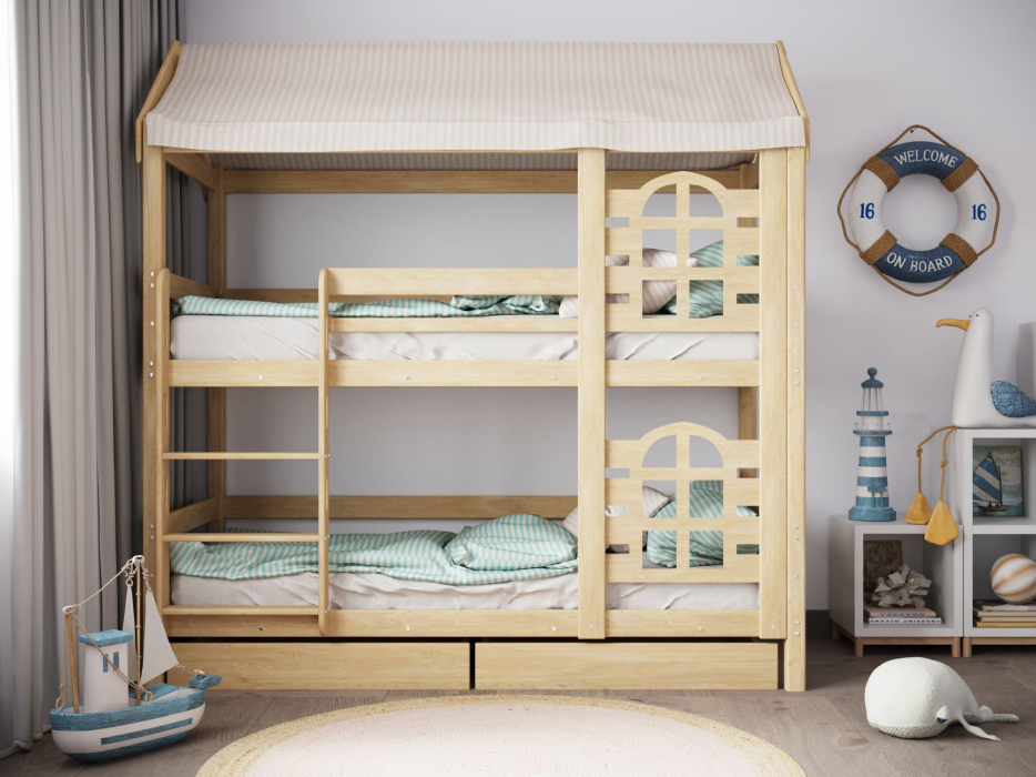 Детские кровати, Двухъярусная кровать домик Бэби люкс 80х190