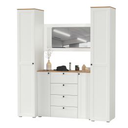 Два шкаф-пенала с полками для прихожей Остин и комод с настенным зеркалом