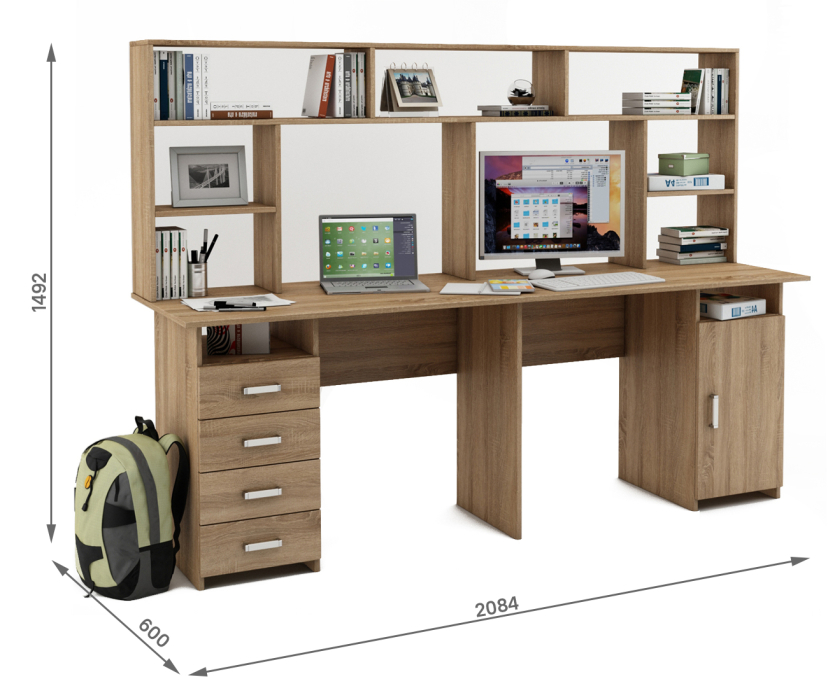 Прямые, Письменный стол Лайт-14 с надстройкой