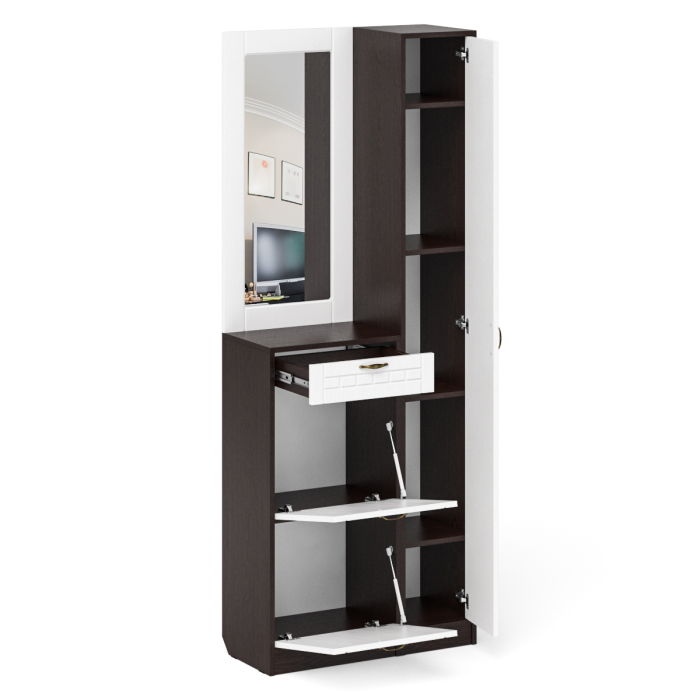 Прихожие, Высокая обувница с зеркалом и пеналом П-6 № 23 МДФ фрезеровка прованс